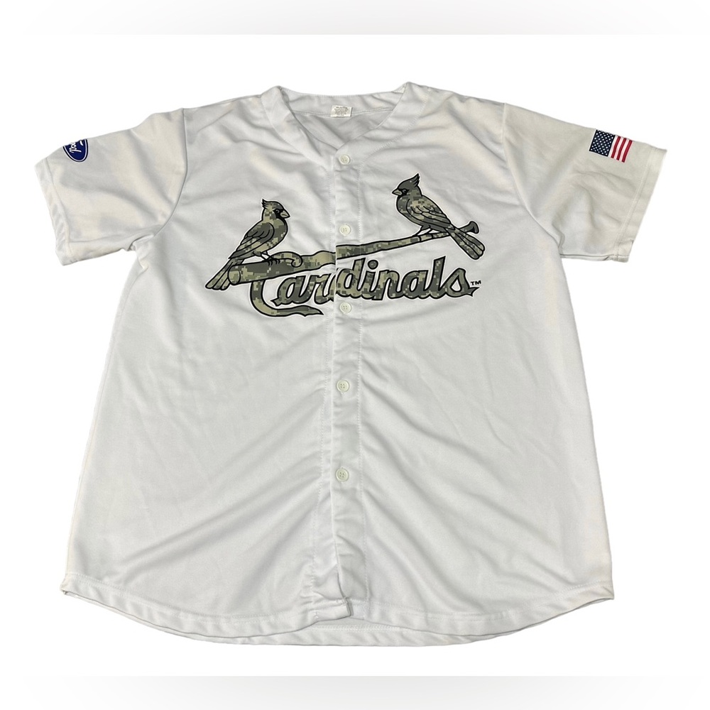 St. Louis Cardinals SGA Jersey XL Camo Button Up Military Flag Ford Sz XL